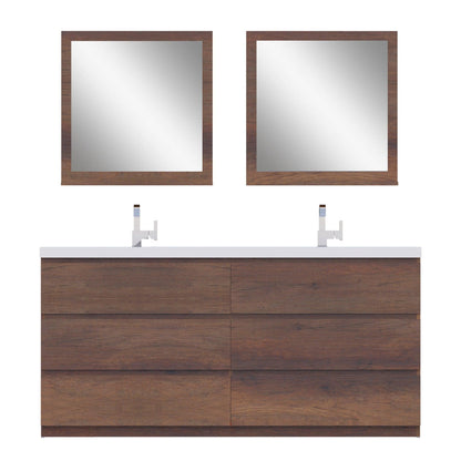 Alya Bath Paterno 72" Double Rosewood Modern Freestanding Bathroom Vanity With Acrylic Top and Integrated Sink