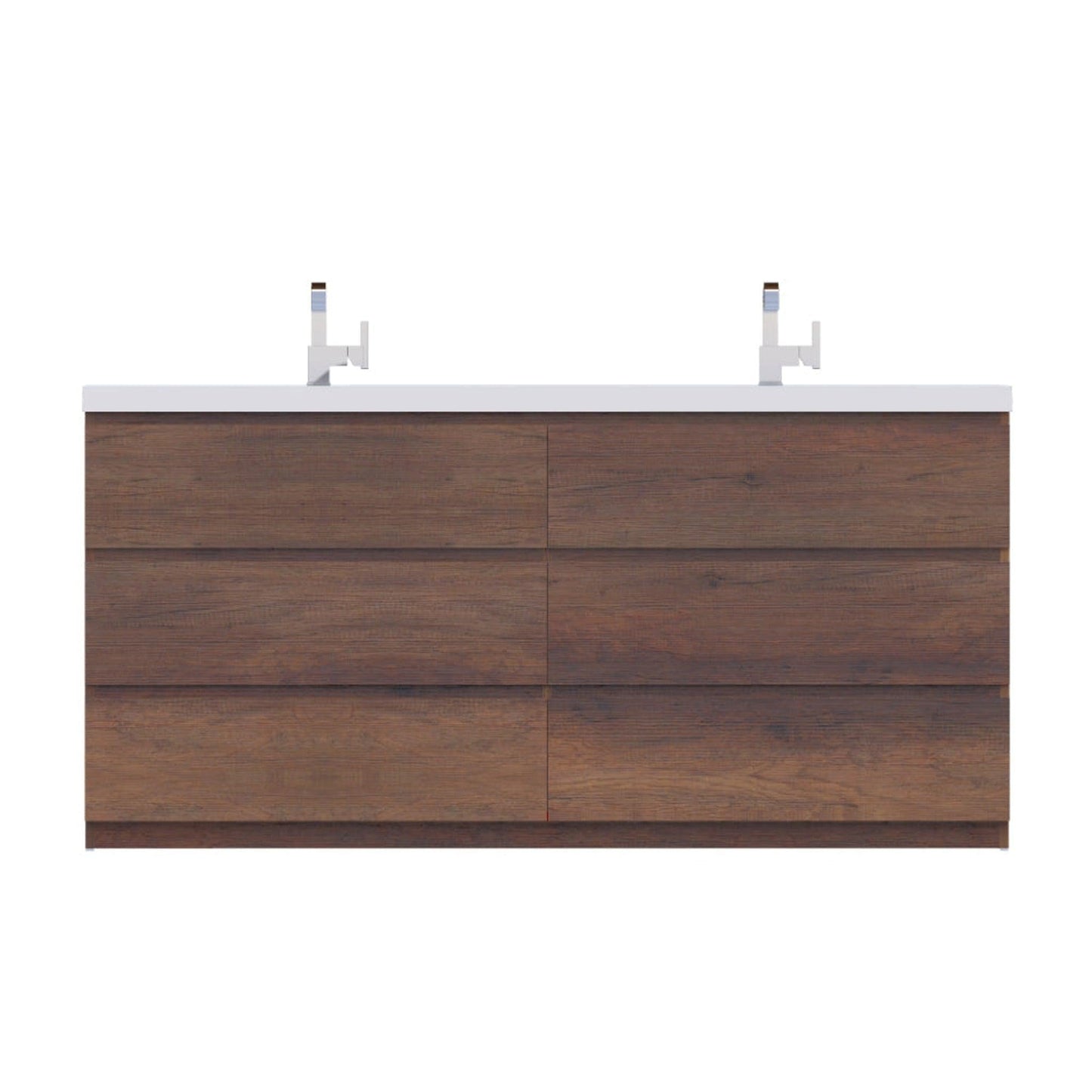 Alya Bath Paterno 72" Double Rosewood Modern Freestanding Bathroom Vanity With Acrylic Top and Integrated Sink