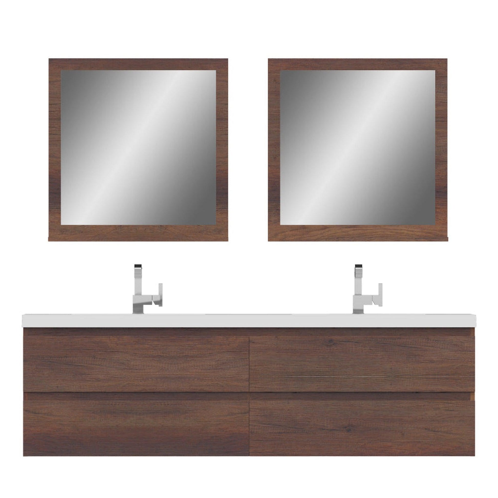 Alya Bath Paterno 72" Double Rosewood Modern Wall Mounted Bathroom Vanity With Acrylic Top and Integrated Sink