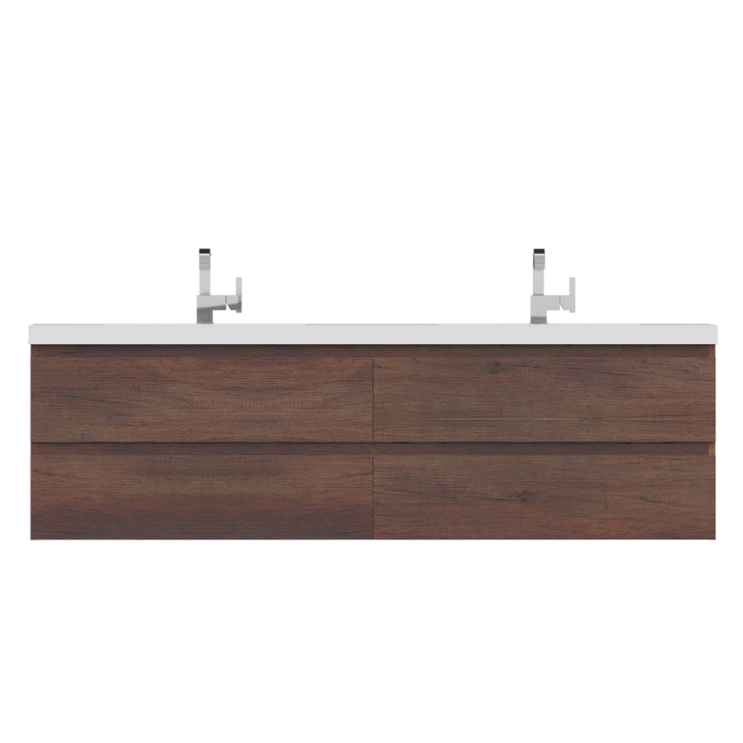 Alya Bath Paterno 72" Double Rosewood Modern Wall Mounted Bathroom Vanity With Acrylic Top and Integrated Sink