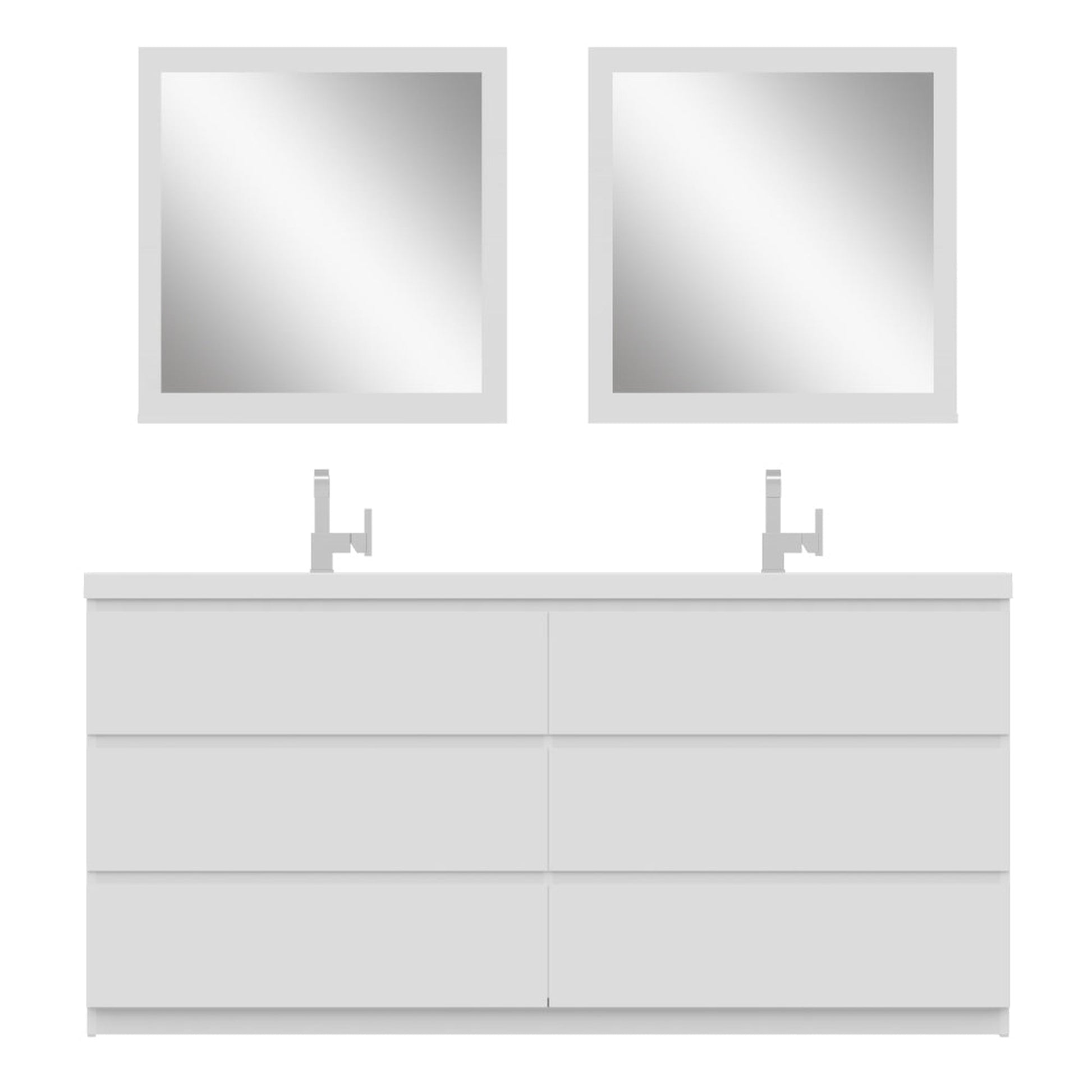 Alya Bath Paterno 72" Double White Modern Freestanding Bathroom Vanity With Acrylic Top and Integrated Sink