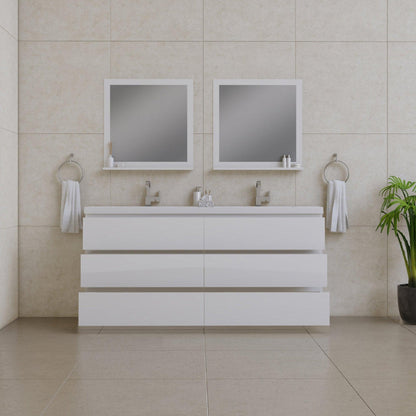 Alya Bath Paterno 72" Double White Modern Freestanding Bathroom Vanity With Acrylic Top and Integrated Sink