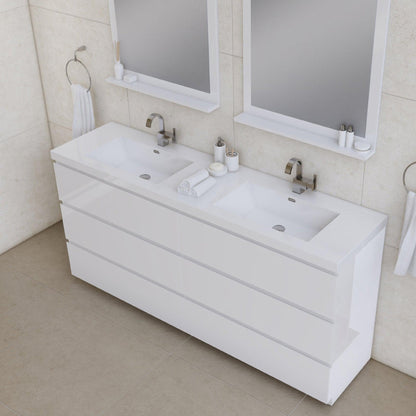 Alya Bath Paterno 72" Double White Modern Freestanding Bathroom Vanity With Acrylic Top and Integrated Sink