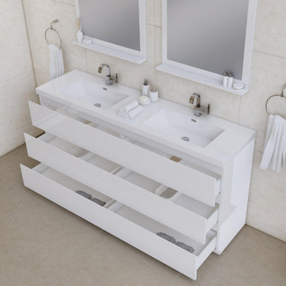 Alya Bath Paterno 72" Double White Modern Freestanding Bathroom Vanity With Acrylic Top and Integrated Sink