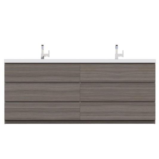 Alya Bath Paterno 84" Double Gray Modern Freestanding Bathroom Vanity With Acrylic Top and Integrated Sink