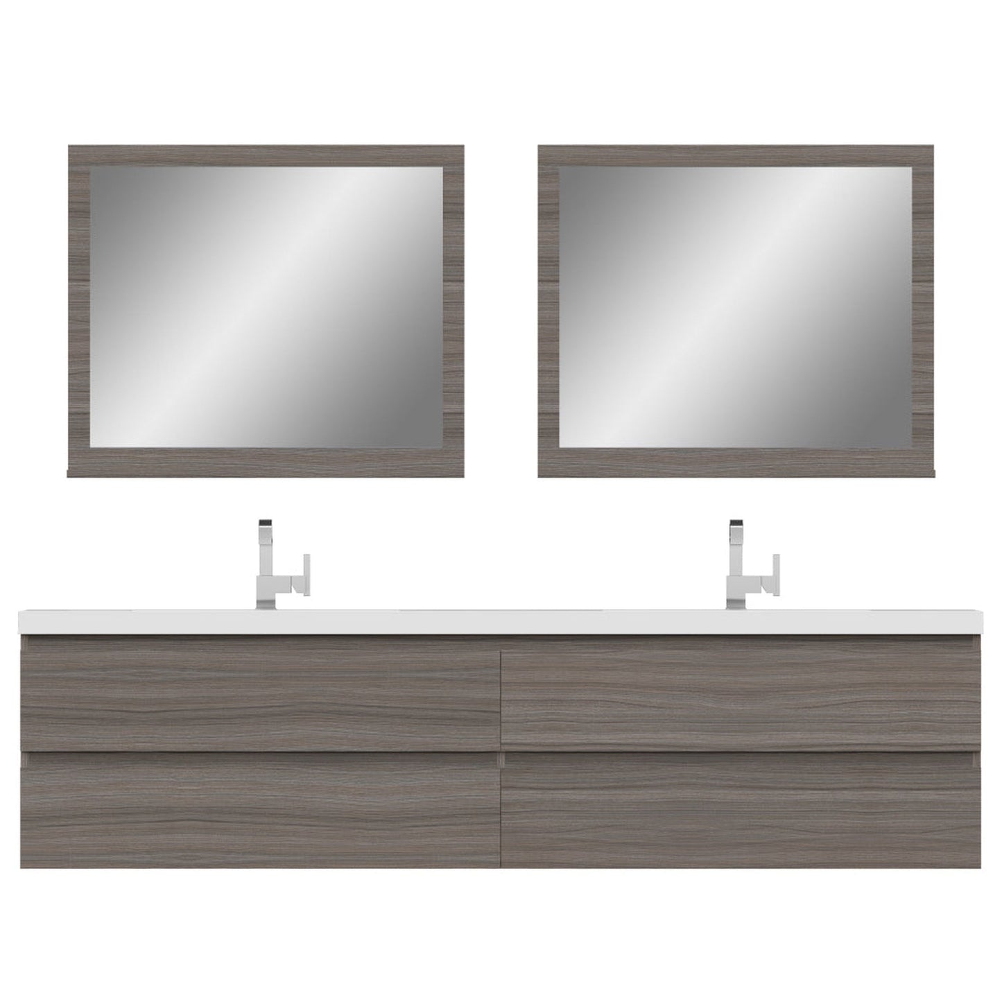Alya Bath Paterno 84" Double Gray Modern Wall Mounted Bathroom Vanity With Acrylic Top and Integrated Sink