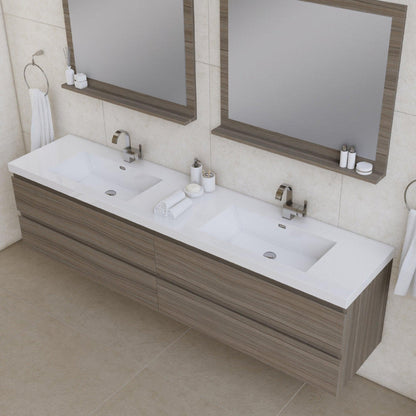 Alya Bath Paterno 84" Double Gray Modern Wall Mounted Bathroom Vanity With Acrylic Top and Integrated Sink