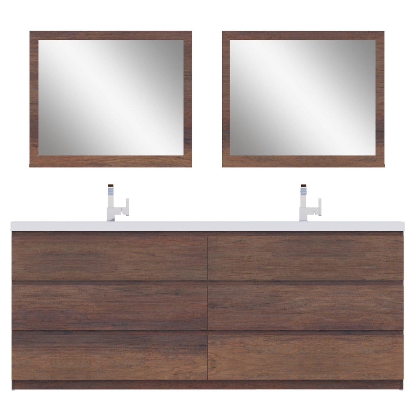 Alya Bath Paterno 84" Double Rosewood Modern Freestanding Bathroom Vanity With Acrylic Top and Integrated Sink