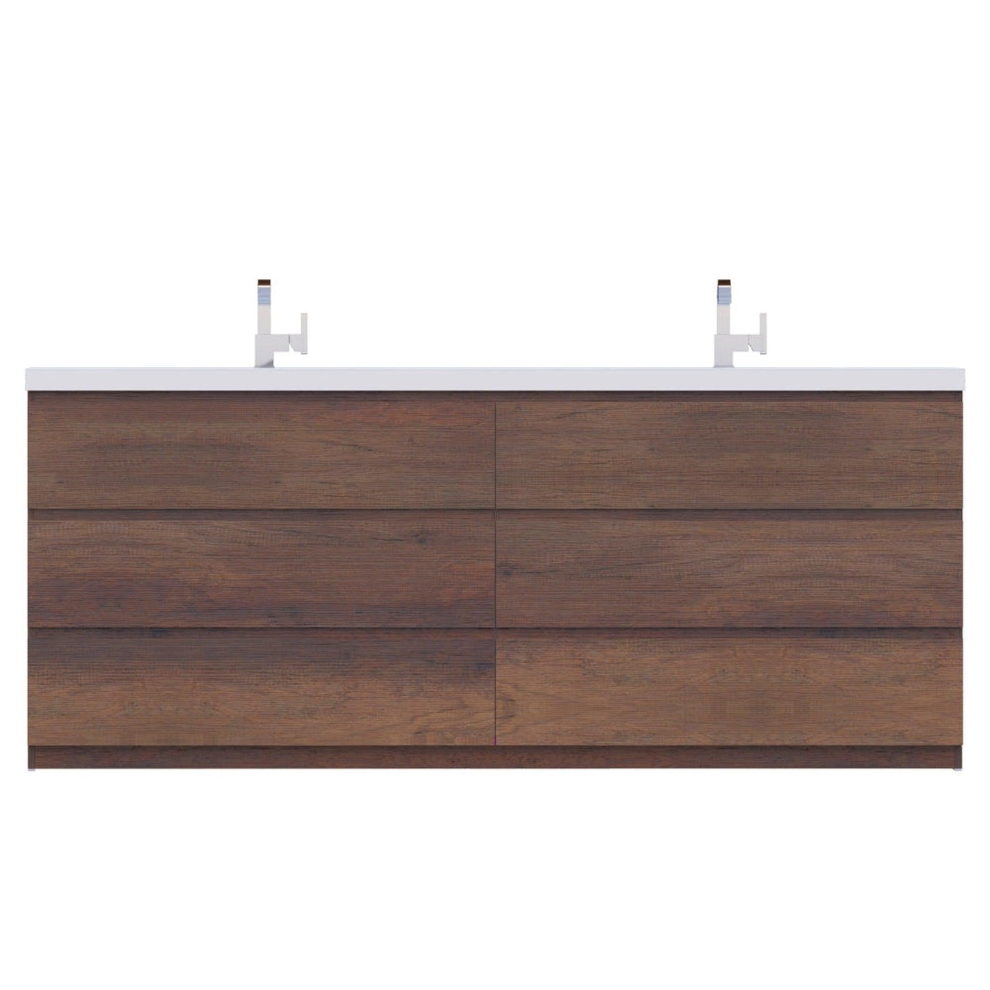Alya Bath Paterno 84" Double Rosewood Modern Freestanding Bathroom Vanity With Acrylic Top and Integrated Sink
