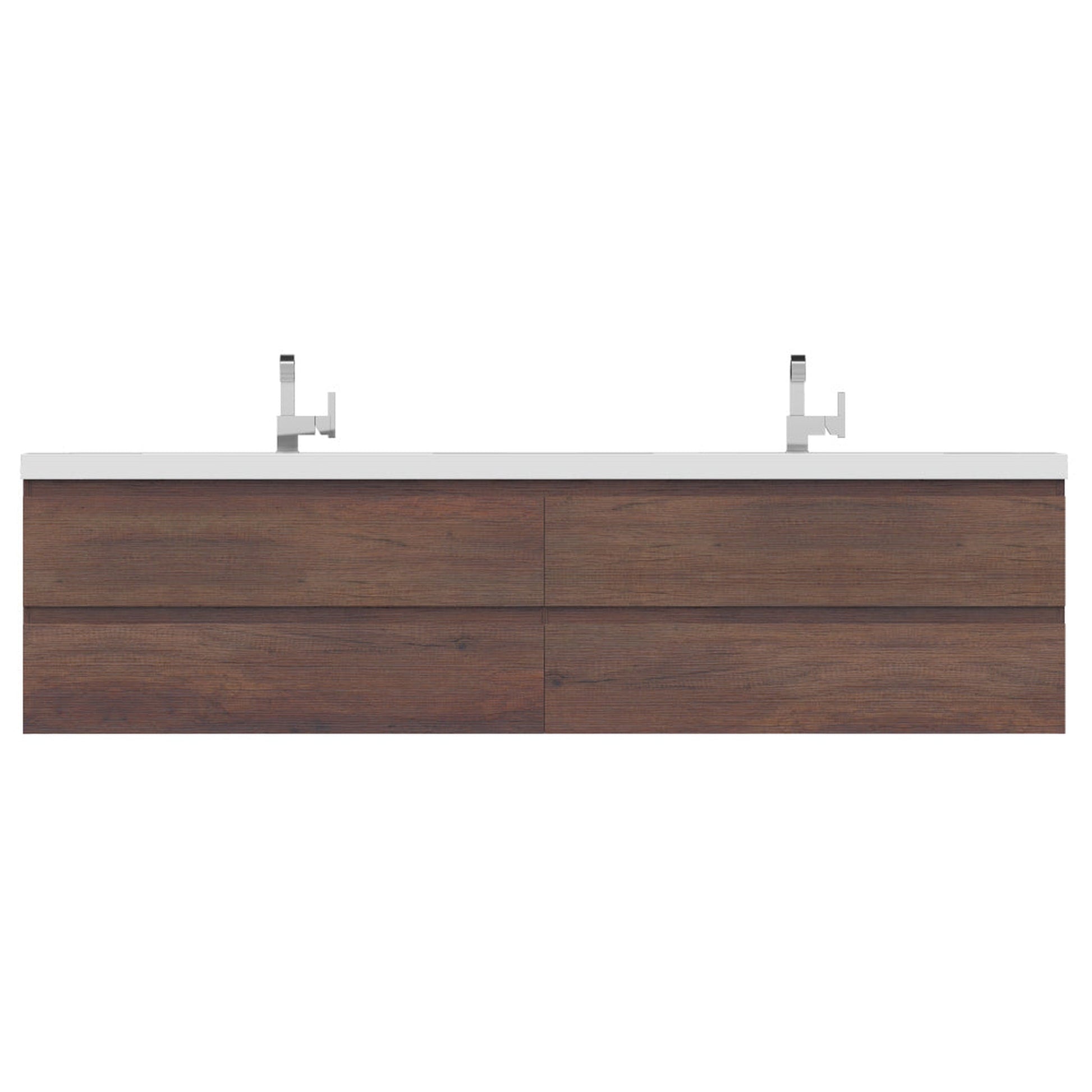 Alya Bath Paterno 84" Double Rosewood Modern Wall Mounted Bathroom Vanity With Acrylic Top and Integrated Sink
