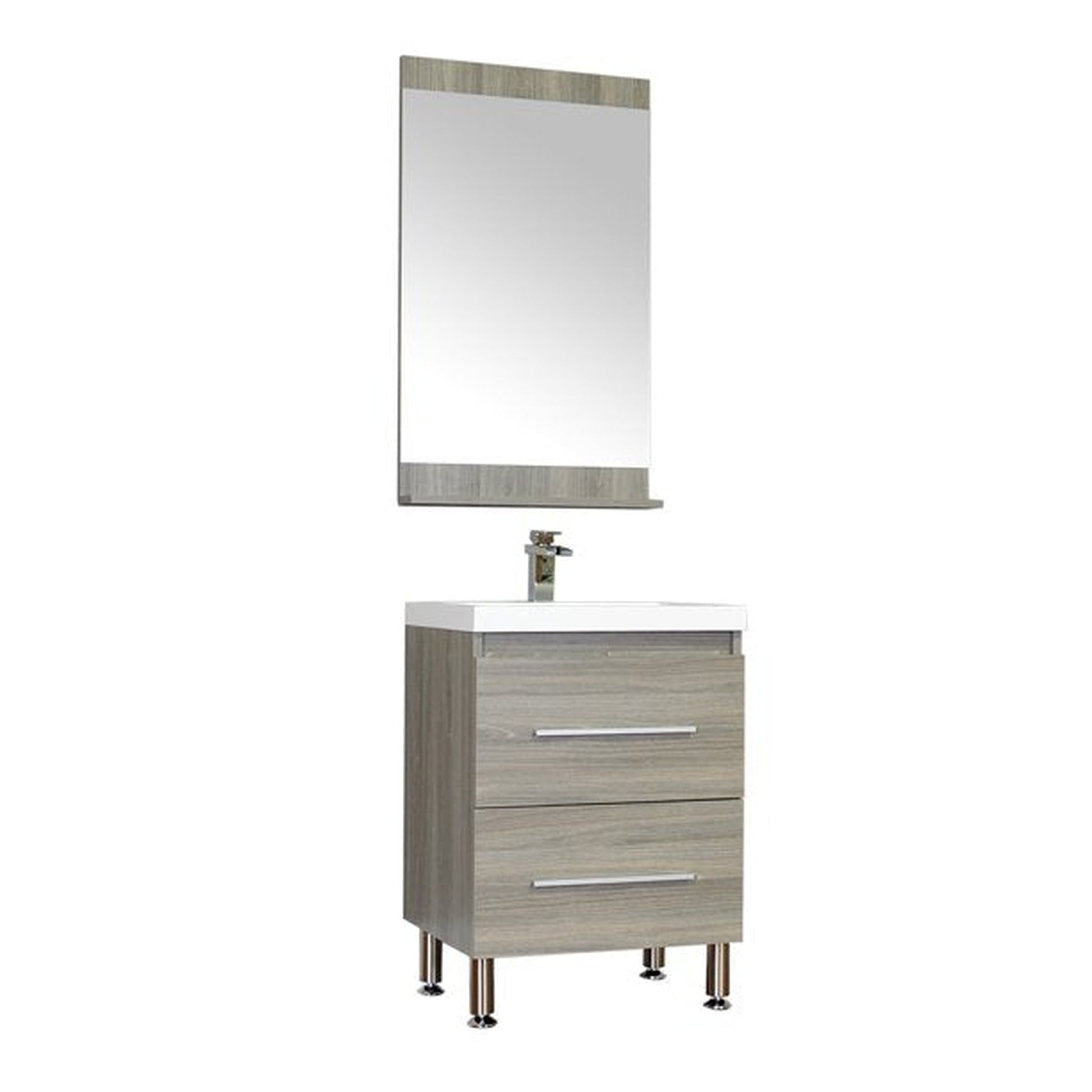 Alya Bath Ripley 24" Single Gray Modern Freestanding Bathroom Vanity With Integrated Acrylic Top, Acrylic Sink and Wall Mounted Mirror