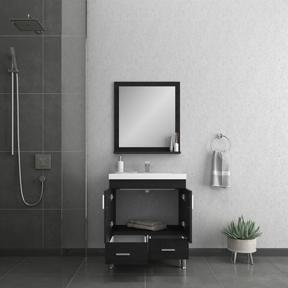 Alya Bath Ripley 30" Single Black Modern Freestanding Bathroom Vanity With Integrated Acrylic Top, Acrylic Sink and Wall Mounted Mirror