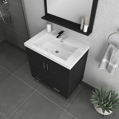 Alya Bath Ripley 30" Single Black Modern Freestanding Bathroom Vanity With Integrated Acrylic Top, Acrylic Sink and Wall Mounted Mirror
