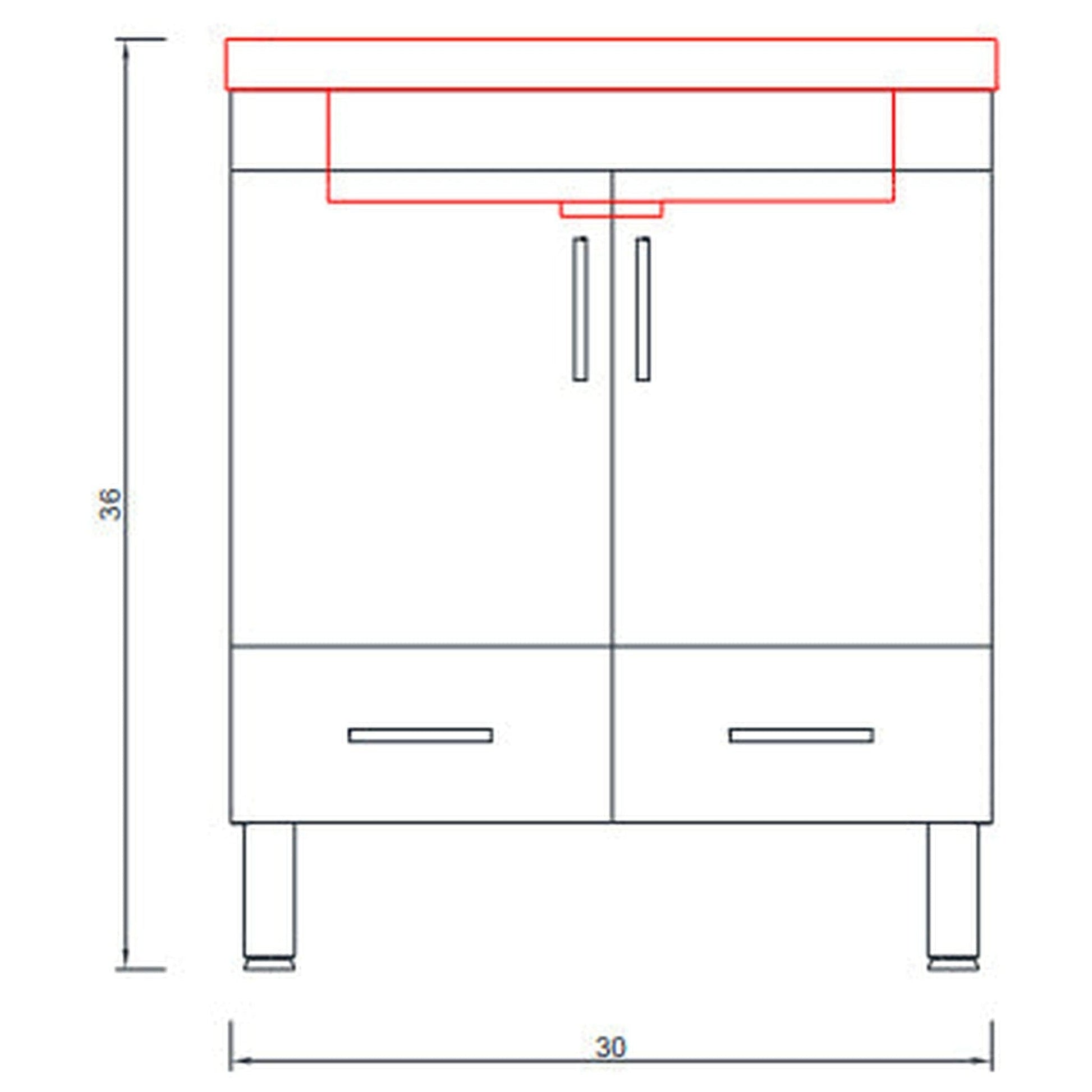 Alya Bath Ripley 30" Single Black Modern Freestanding Bathroom Vanity With Integrated Acrylic Top, Acrylic Sink and Wall Mounted Mirror