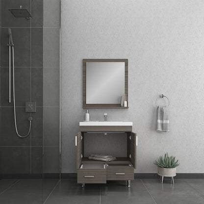 Alya Bath Ripley 30" Single Gray Modern Freestanding Bathroom Vanity With Integrated Acrylic Top, Acrylic Sink and Wall Mounted Mirror