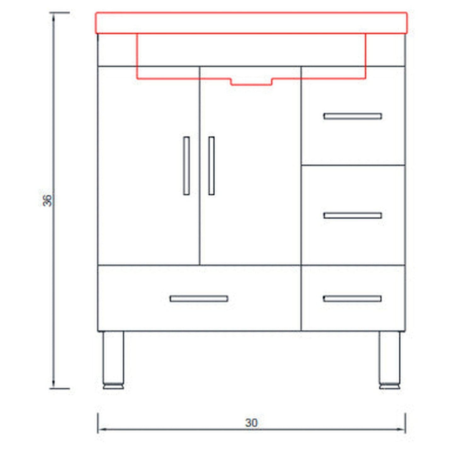 Alya Bath Ripley 30" Single Gray Modern Freestanding Bathroom Vanity With drawers, Integrated Acrylic Top, Acrylic Sink and Wall Mounted Mirror