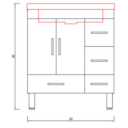 Alya Bath Ripley 30" Single Gray Modern Freestanding Bathroom Vanity With drawers, Integrated Acrylic Top, Acrylic Sink and Wall Mounted Mirror