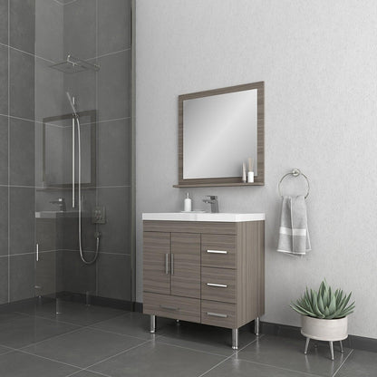 Alya Bath Ripley 30" Single Gray Modern Freestanding Bathroom Vanity With drawers, Integrated Acrylic Top, Acrylic Sink and Wall Mounted Mirror