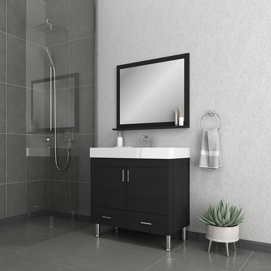 Alya Bath Ripley 36" Single Black Modern Freestanding Bathroom Vanity With Integrated Acrylic Top, Acrylic Sink and Wall Mounted Mirror
