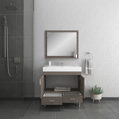 Alya Bath Ripley 36" Single Gray Modern Freestanding Bathroom Vanity With Integrated Acrylic Top, Acrylic Sink and Wall Mounted Mirror