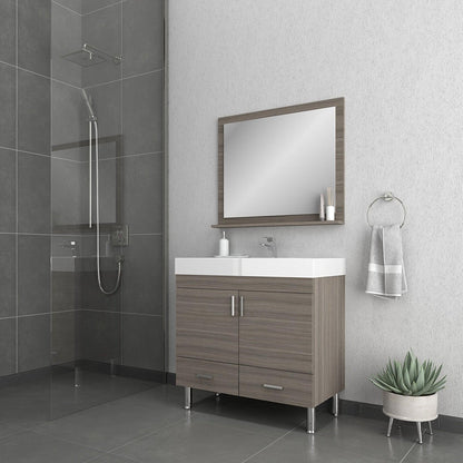 Alya Bath Ripley 36" Single Gray Modern Freestanding Bathroom Vanity With Integrated Acrylic Top, Acrylic Sink and Wall Mounted Mirror
