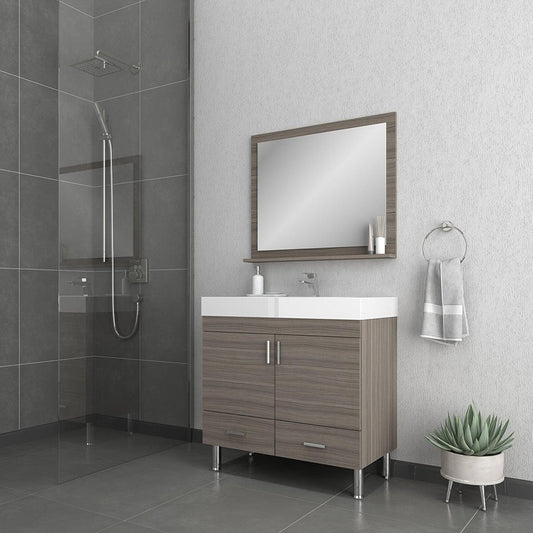 Alya Bath Ripley 36" Single Gray Modern Freestanding Bathroom Vanity With Integrated Acrylic Top, Acrylic Sink and Wall Mounted Mirror