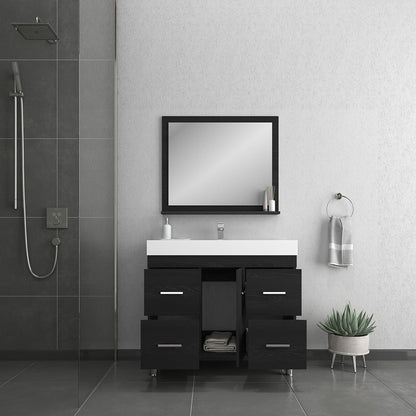 Alya Bath Ripley 39" Single Black Modern Freestanding Bathroom Vanity With Integrated Acrylic Top, Acrylic Sink and Wall Mounted Mirror