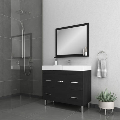 Alya Bath Ripley 39" Single Black Modern Freestanding Bathroom Vanity With Integrated Acrylic Top, Acrylic Sink and Wall Mounted Mirror