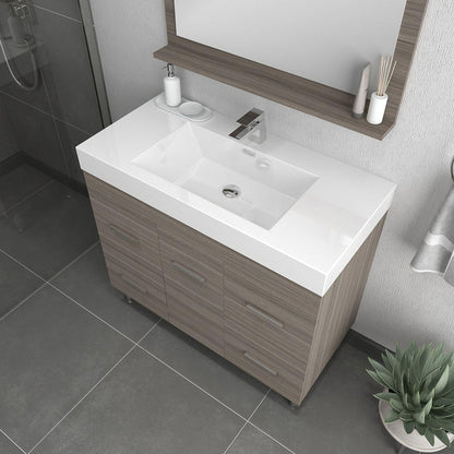 Alya Bath Ripley 39" Single Gray Modern Freestanding Bathroom Vanity With Integrated Acrylic Top, Acrylic Sink and Wall Mounted Mirror