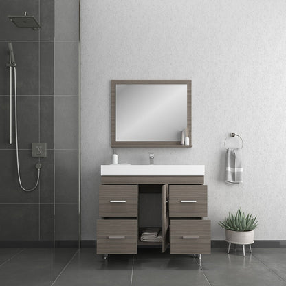 Alya Bath Ripley 39" Single Gray Modern Freestanding Bathroom Vanity With Integrated Acrylic Top, Acrylic Sink and Wall Mounted Mirror