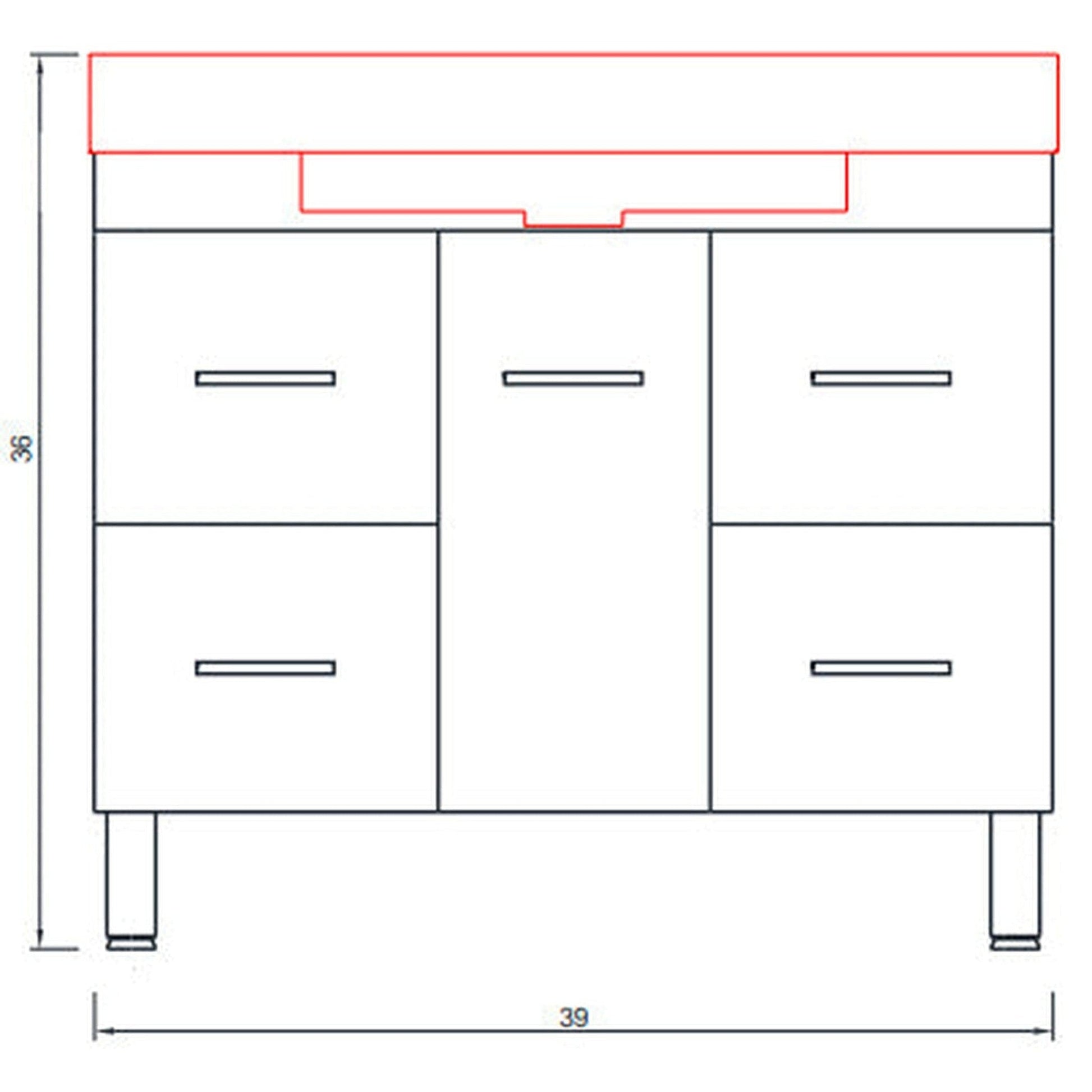 Alya Bath Ripley 39" Single Gray Modern Freestanding Bathroom Vanity With Integrated Acrylic Top, Acrylic Sink and Wall Mounted Mirror