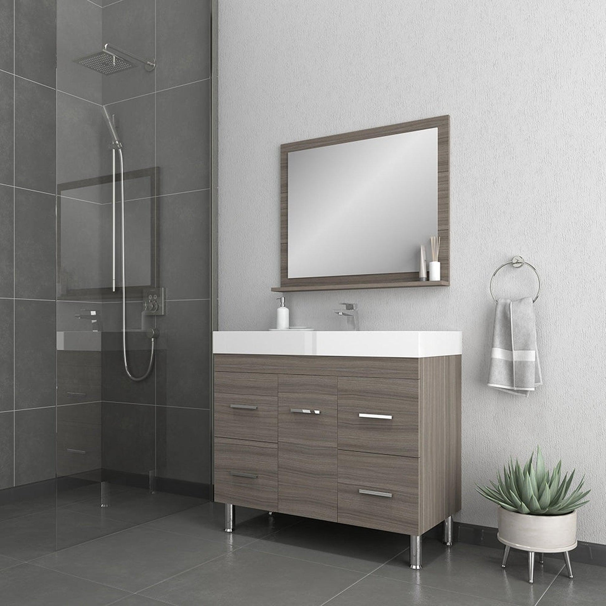 Alya Bath Ripley 39" Single Gray Modern Freestanding Bathroom Vanity With Integrated Acrylic Top, Acrylic Sink and Wall Mounted Mirror