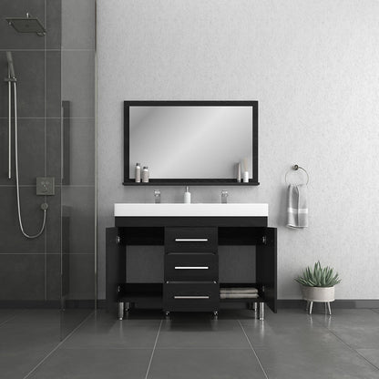 Alya Bath Ripley 48" Double Black Modern Freestanding Bathroom Vanity With Integrated Acrylic Top, Acrylic Sink and Wall Mounted Mirror