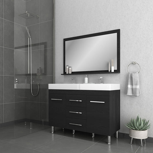 Alya Bath Ripley 48" Double Black Modern Freestanding Bathroom Vanity With Integrated Acrylic Top, Acrylic Sink and Wall Mounted Mirror