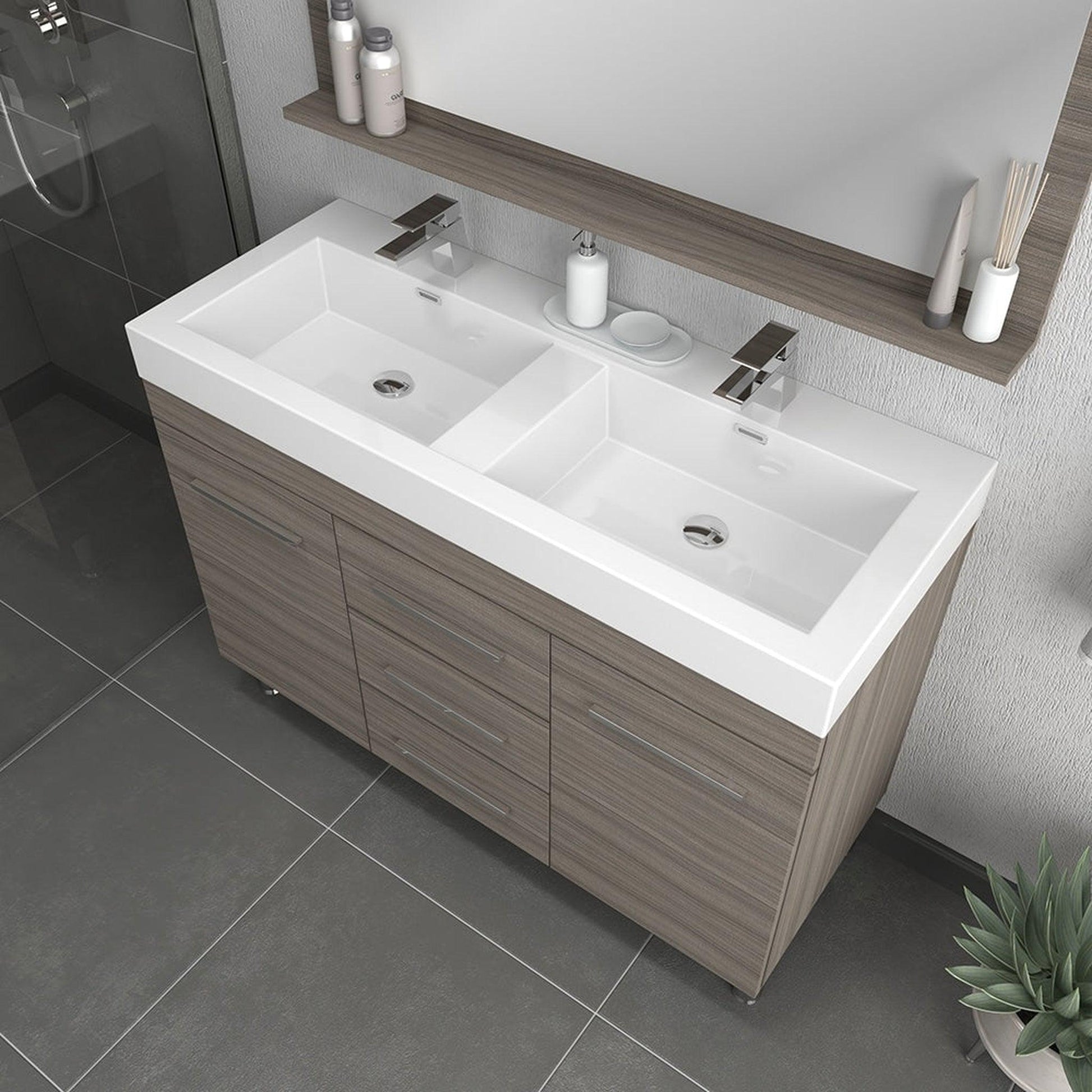 Alya Bath Ripley 48" Double Gray Modern Freestanding Bathroom Vanity With Integrated Acrylic Top, Acrylic Sink and Wall Mounted Mirror