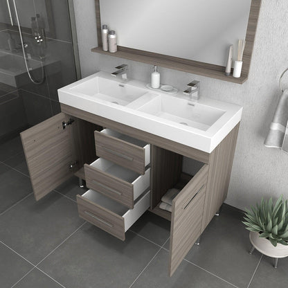 Alya Bath Ripley 48" Double Gray Modern Freestanding Bathroom Vanity With Integrated Acrylic Top, Acrylic Sink and Wall Mounted Mirror