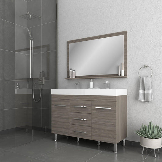 Alya Bath Ripley 48" Double Gray Modern Freestanding Bathroom Vanity With Integrated Acrylic Top, Acrylic Sink and Wall Mounted Mirror