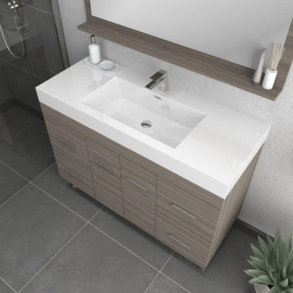 Alya Bath Ripley 48" Single Gray Modern Freestanding Bathroom Vanity With Integrated Acrylic Top, Acrylic Sink and Wall Mounted Mirror