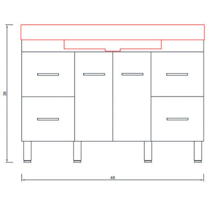 Alya Bath Ripley 48" Single Gray Modern Freestanding Bathroom Vanity With Integrated Acrylic Top, Acrylic Sink and Wall Mounted Mirror