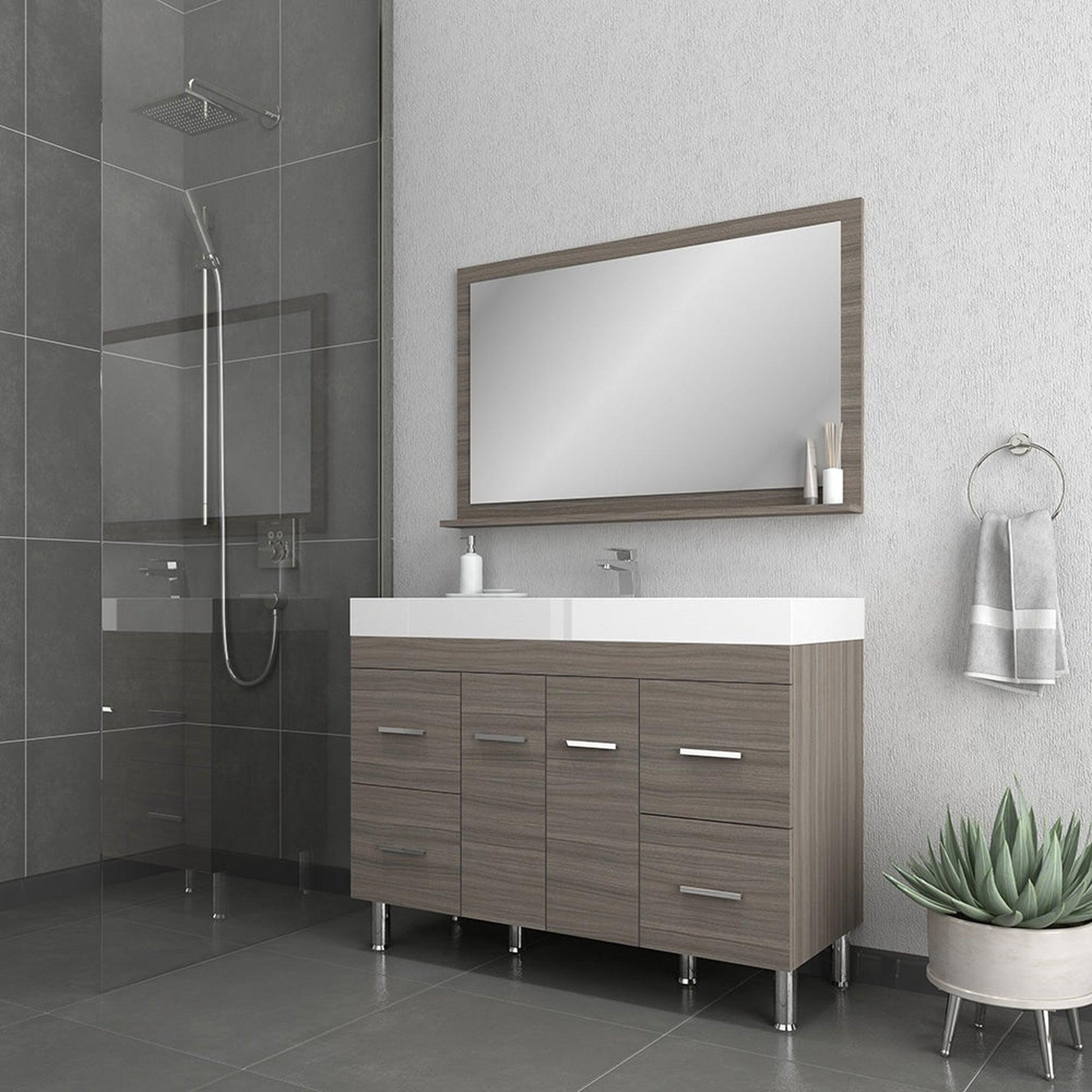 Alya Bath Ripley 48" Single Gray Modern Freestanding Bathroom Vanity With Integrated Acrylic Top, Acrylic Sink and Wall Mounted Mirror