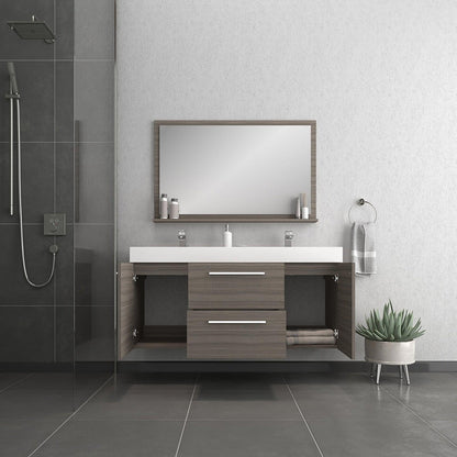 Alya Bath Ripley 54" Double Gray Modern Wall Mounted Bathroom Vanity With Integrated Acrylic Top, Acrylic Sink and Wall Mounted Mirror