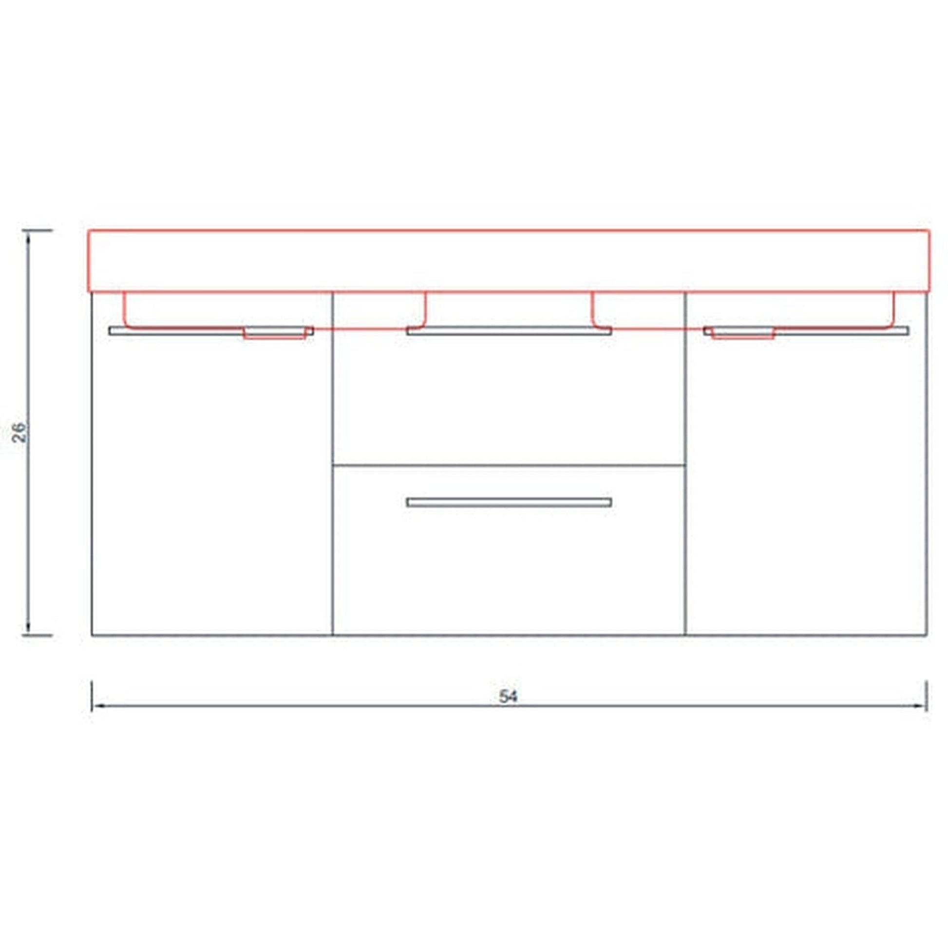 Alya Bath Ripley 54" Double Gray Modern Wall Mounted Bathroom Vanity With Integrated Acrylic Top, Acrylic Sink and Wall Mounted Mirror