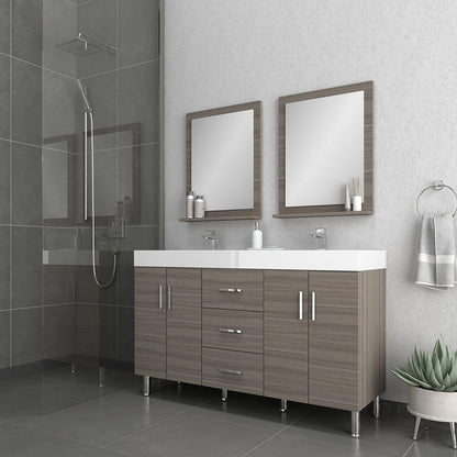 Alya Bath Ripley 56" Double Gray Modern Freestanding Bathroom Vanity With Integrated Acrylic Top, Acrylic Sink and Wall Mounted Mirror