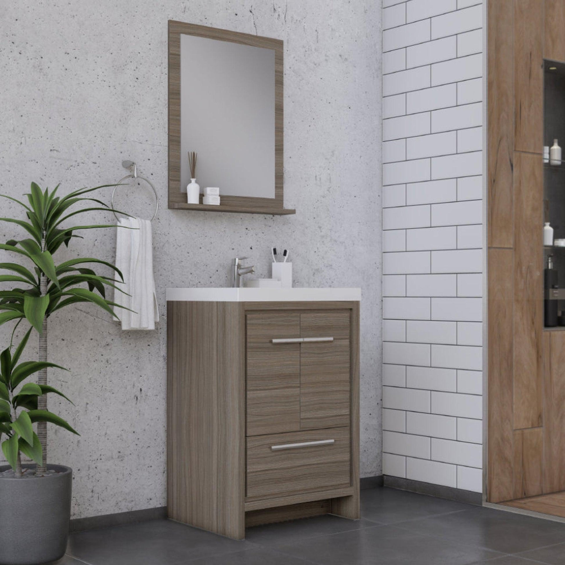 Alya Bath Sortino 24" Single Gray Modern Freestanding Bathroom Vanity With Acrylic Top and Integrated Sink