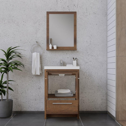Alya Bath Sortino 24" Single Rosewood Modern Freestanding Bathroom Vanity With Acrylic Top and Integrated Sink