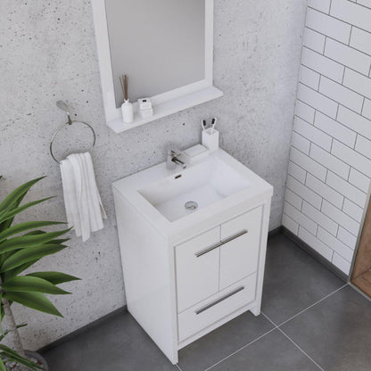 Alya Bath Sortino 24" Single White Modern Freestanding Bathroom Vanity With Acrylic Top and Integrated Sink