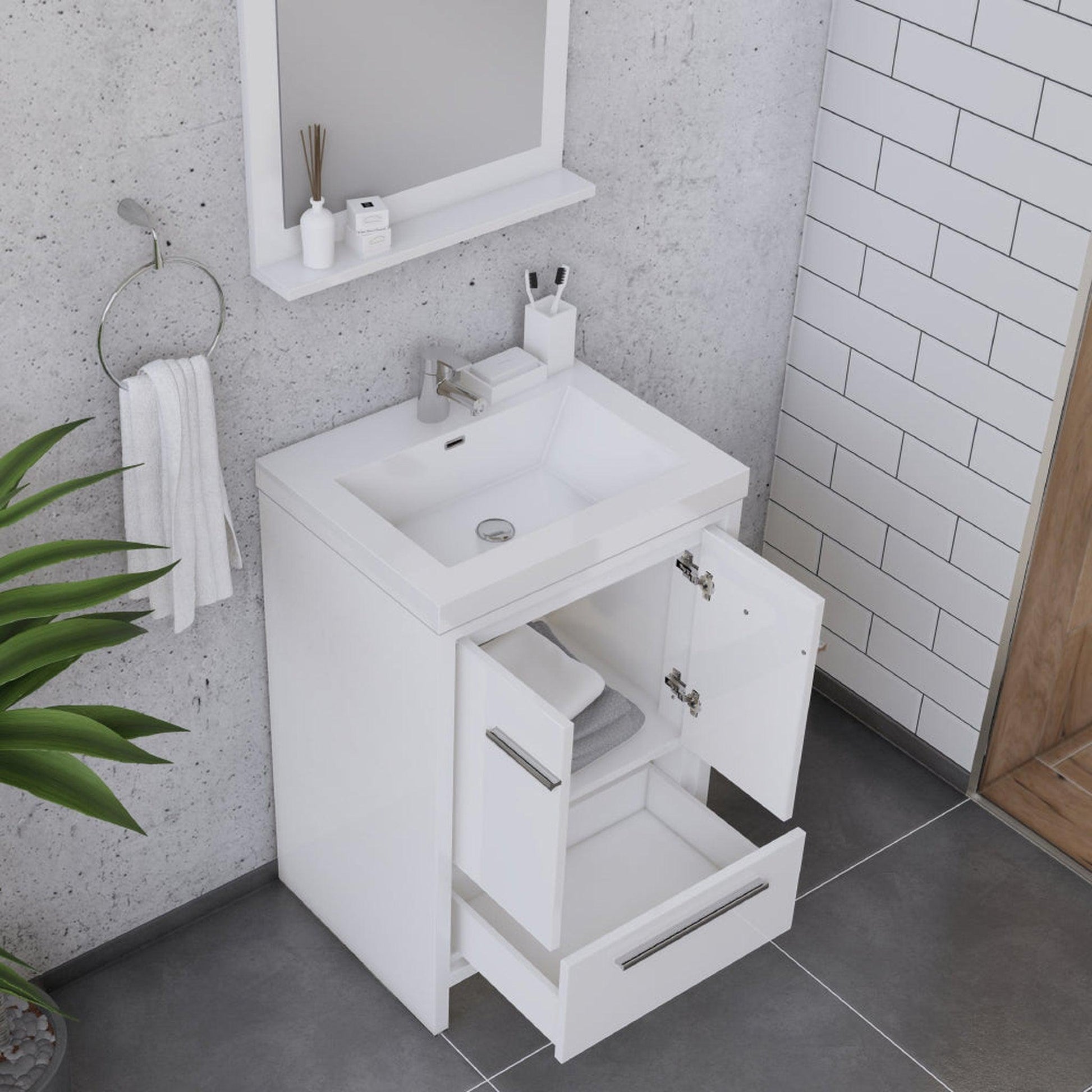 Alya Bath Sortino 24" Single White Modern Freestanding Bathroom Vanity With Acrylic Top and Integrated Sink