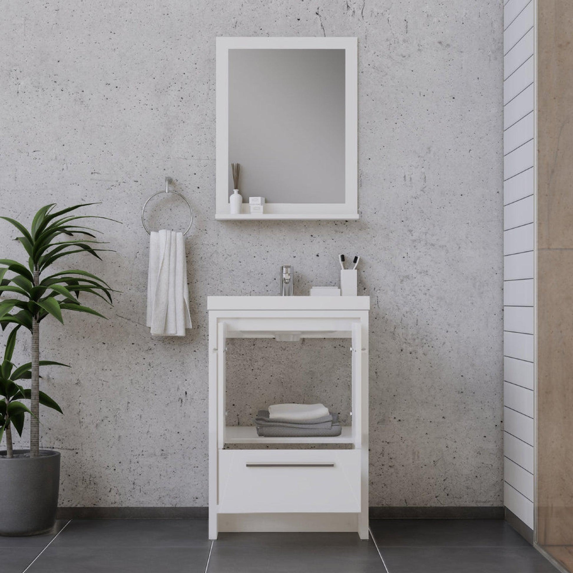 Alya Bath Sortino 24" Single White Modern Freestanding Bathroom Vanity With Acrylic Top and Integrated Sink