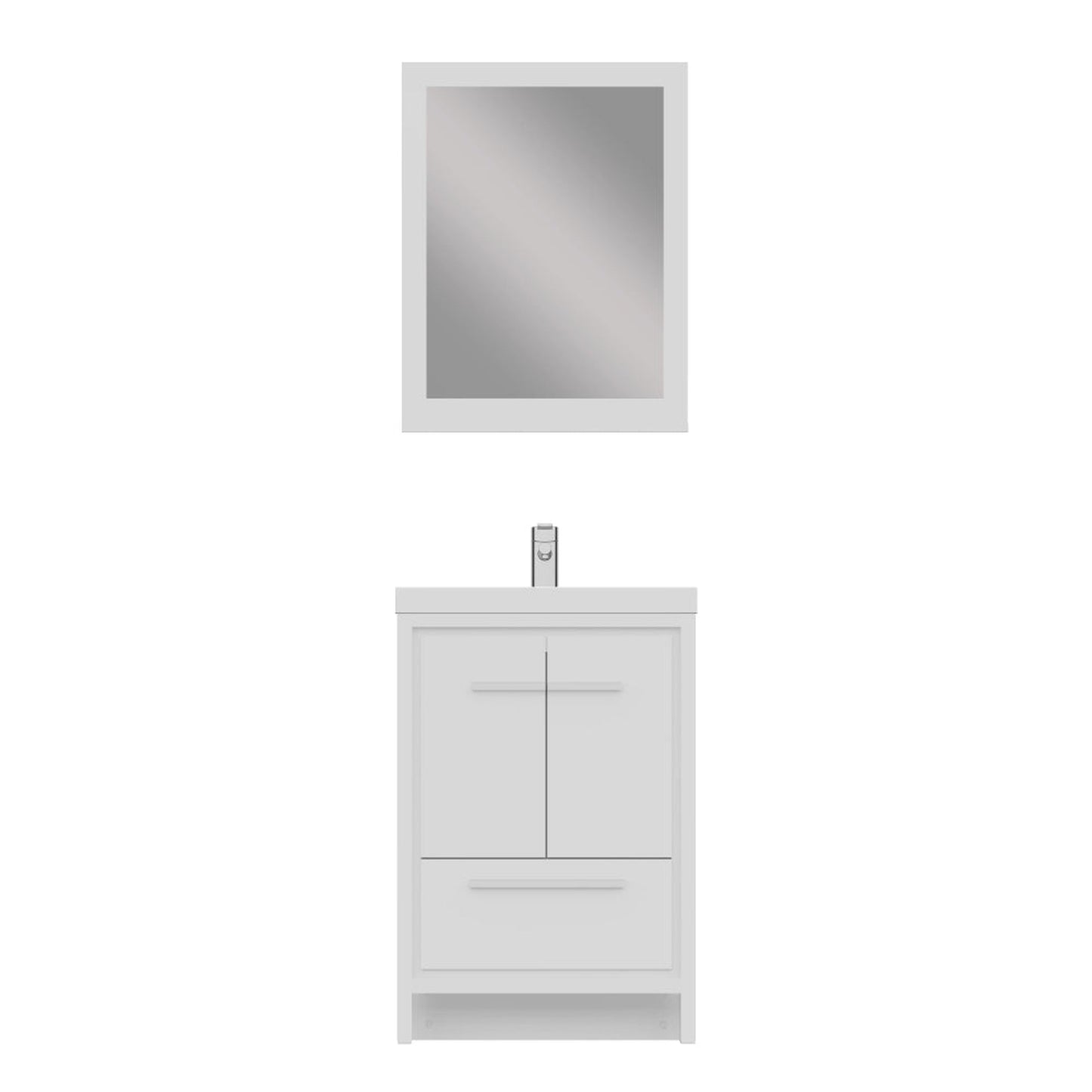 Alya Bath Sortino 24" Single White Modern Freestanding Bathroom Vanity With Acrylic Top and Integrated Sink