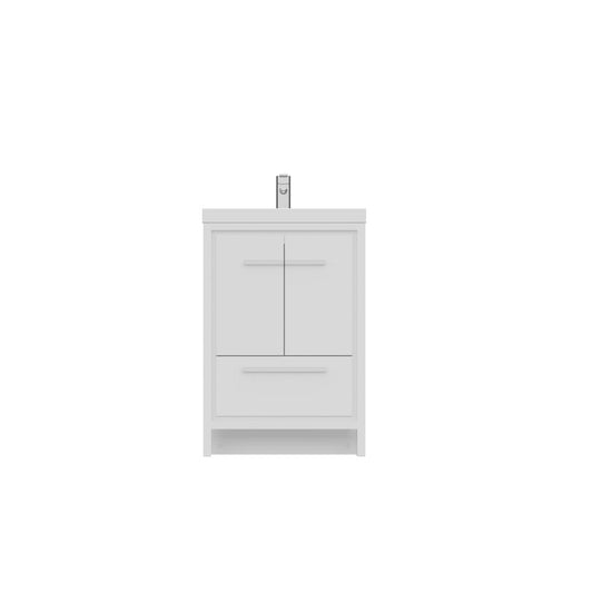 Alya Bath Sortino 24" Single White Modern Freestanding Bathroom Vanity With Acrylic Top and Integrated Sink